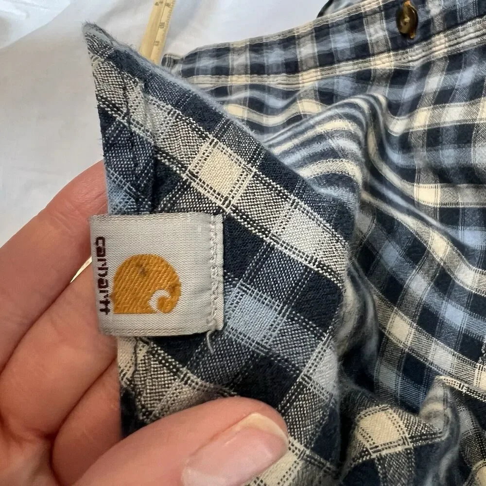 Carhartt Relaxed Fit L Heavy Cotton Long Sleeve Button Up Shirt Blue Plaid‎ Work